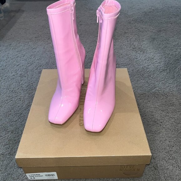 STEVE MADDEN LYNDEN PINK PATENT ANKLE BOOT SIDE ZIP BLOCK HEEL - NEW IN BOX  6.5 - Picture 4 of 9